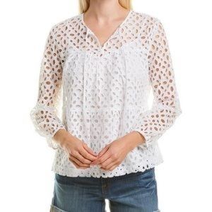 NWT J.Crew Tiered Embroidered Eyelet Long Sleeve Top - White - Size Small